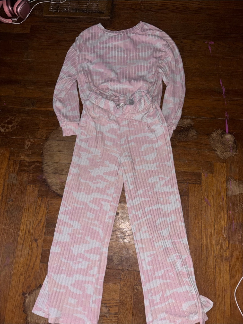 Secret Treasures Pink Camouflage Ribbed Wide Leg Jumpsuit